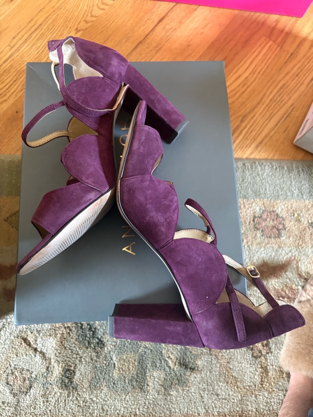 Ann Taylor Purple Scalloped Suede Block Heel Sandals